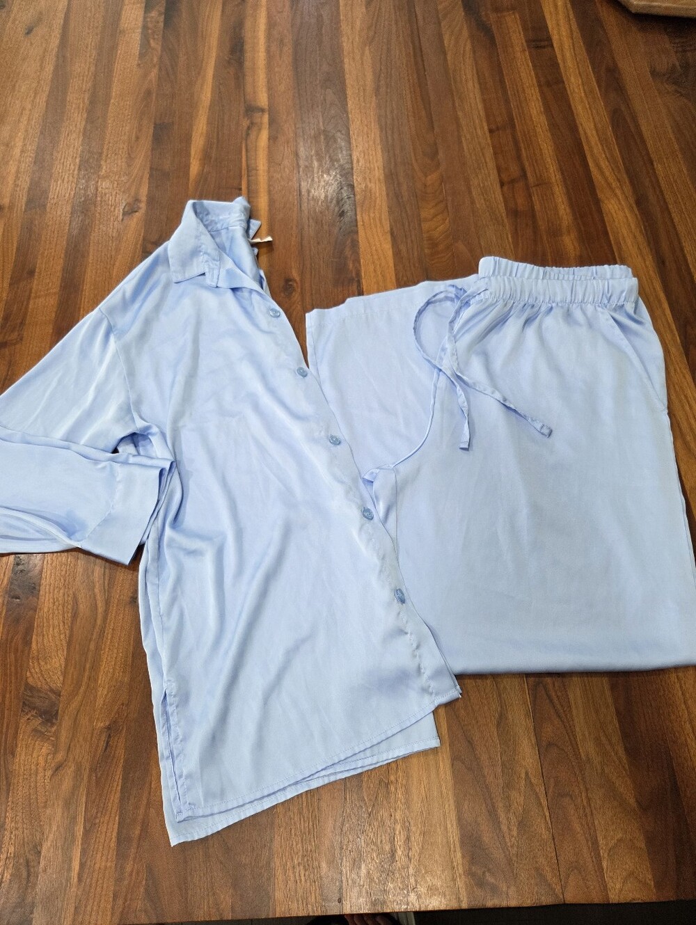 Stars above Pale Blue Satin Lounge Set  Pajama Set Size Large